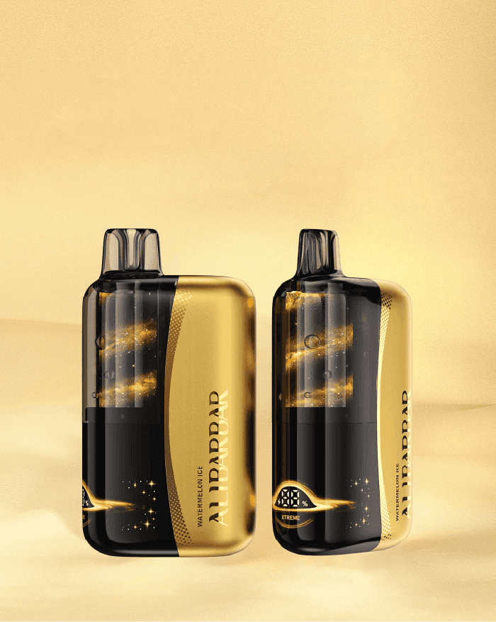 A display showcasing various Ali Barbar vape models, highlighting their distinct designs and gold-trimmed options.