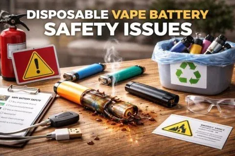 A bold graphic with a critical safety warning symbol, stating Do NOT attempt to open, alter, or manually recharge an Ali Barbar disposable vape due to risks like explosion and chemical leaks.