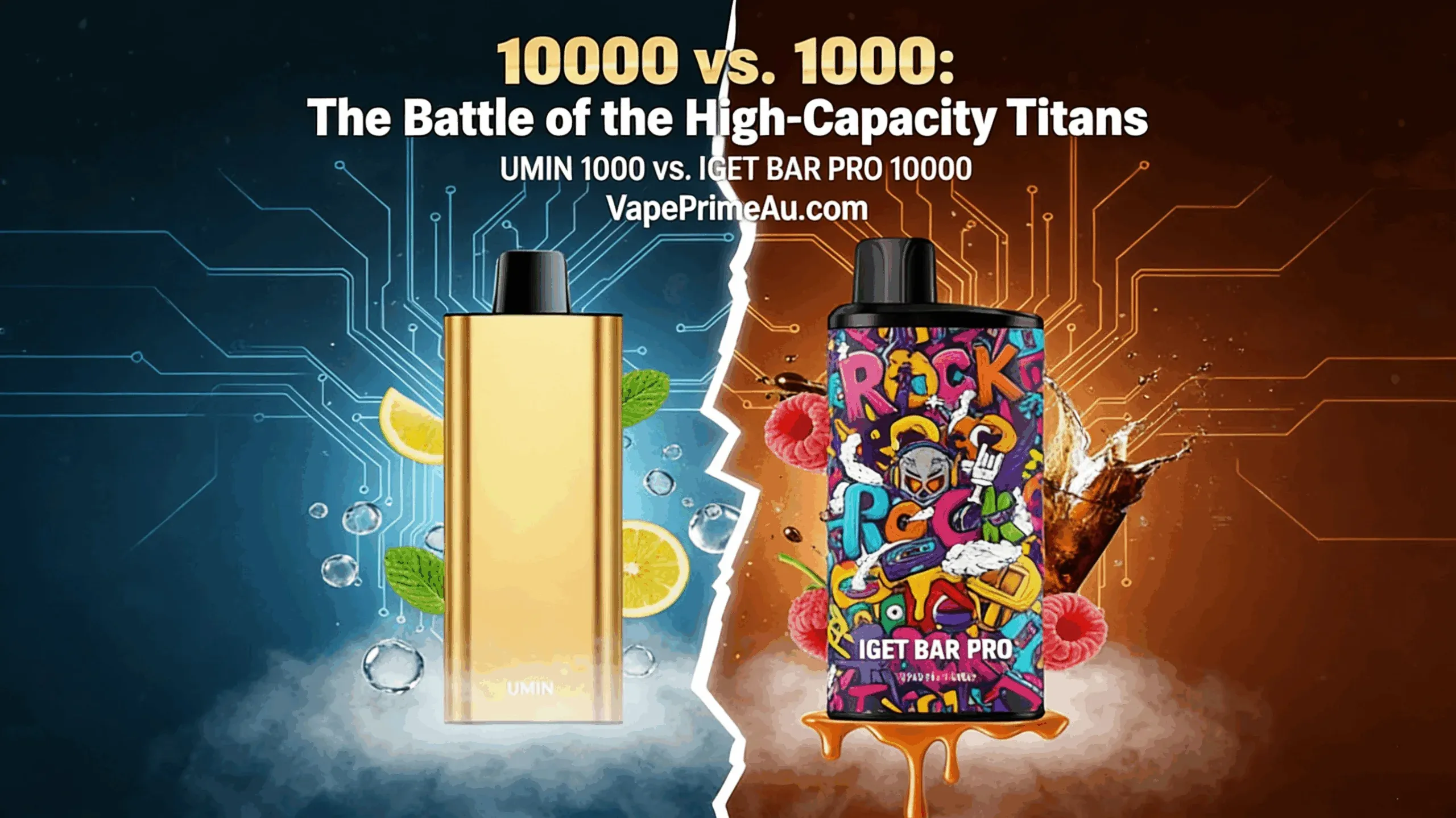 Banner image showing Umin Slick Plus and IGET Bar Plus 10000 vape devices side-by-side, with a subtle glow or comparison graphic highlighting their distinct aesthetics.