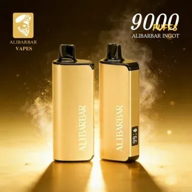 A sleek, gold-colored disposable vape device with Ali Barbar branding, representing premium disposables in Australia.