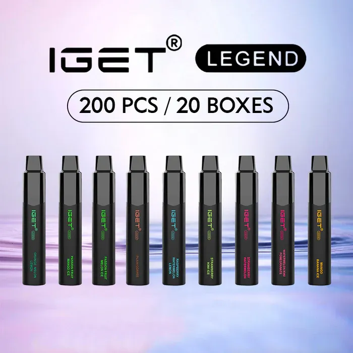 A collection or lineup of different IGET vape devices, such as IGET Bar, IGET Moon, IGET Hot, and IGET Bar Pro, demonstrating the brands product range and capacities.
