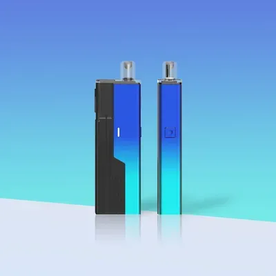 An exploded view or diagram showing the separate rechargeable battery base and pre-filled e-liquid pod of a modern vape system, with a Type-C charging port visible.
