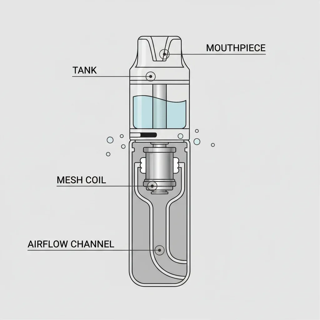 An illustration comparing a vape device stored upright versus being laid horizontally on a surface.