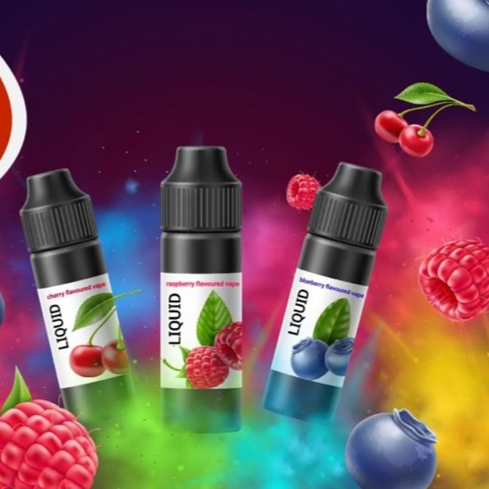 Dew-kissed mint leaves and icy wild berries against a backdrop of a crisp, frosty sunrise, representing a refreshing menthol vape flavor.