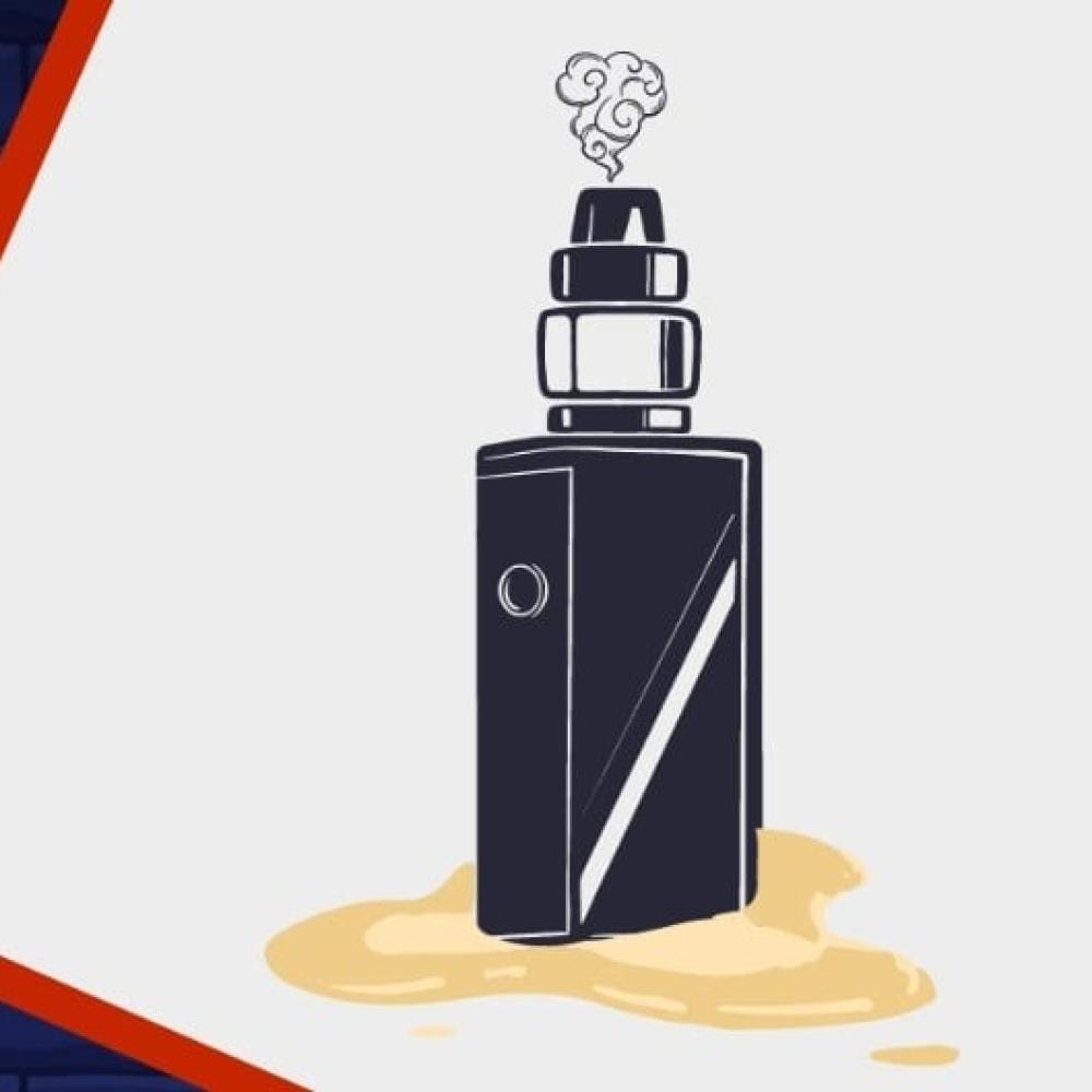 Two distinct bottles of e-liquid, one clearly thicker (high VG) and one thinner (high PG), demonstrating viscosity difference.