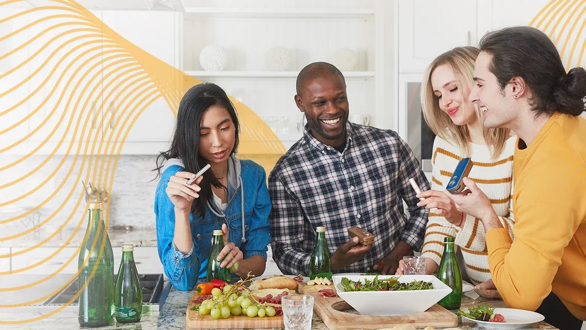 A person relaxing at home with a vape device and e-liquid, preparing for a quiet evening.