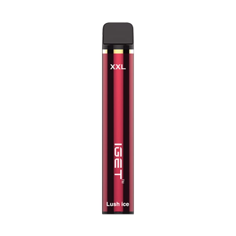A hand holding an IGET disposable vape device, with its packaging in the background clearly indicating 0% nicotine or nicotine-free.