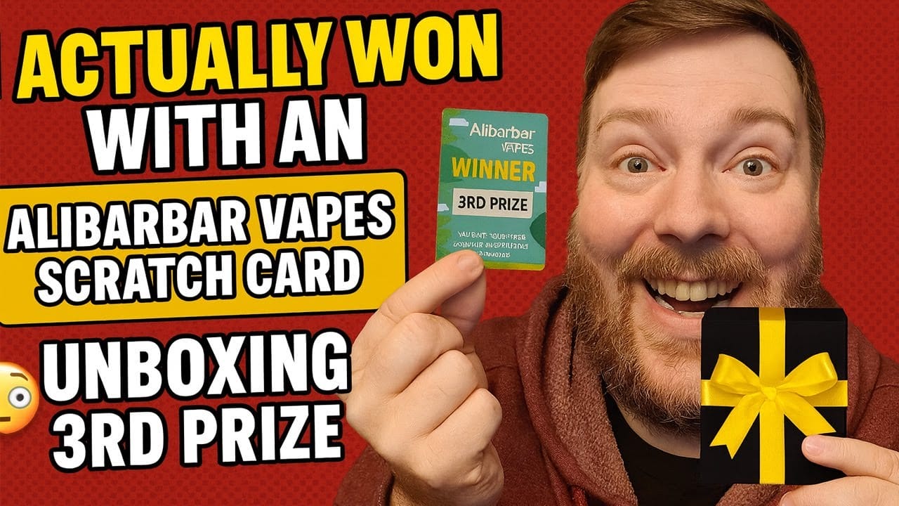 A promotional banner for the Alibarbar Vape $100,000 Competition, featuring gold-themed branding and a prize pool amount.