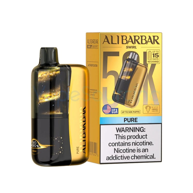 A sleek Alibarbar SWIRL rechargeable disposable vape device, highlighting its design and massive battery capacity.