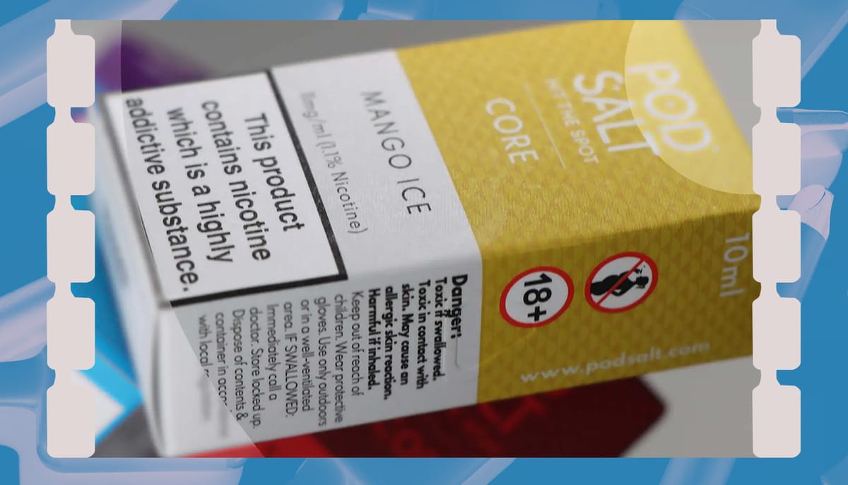 A hand scratching off a panel on a vape box to reveal an authentication code, with a QR code visible for scanning.