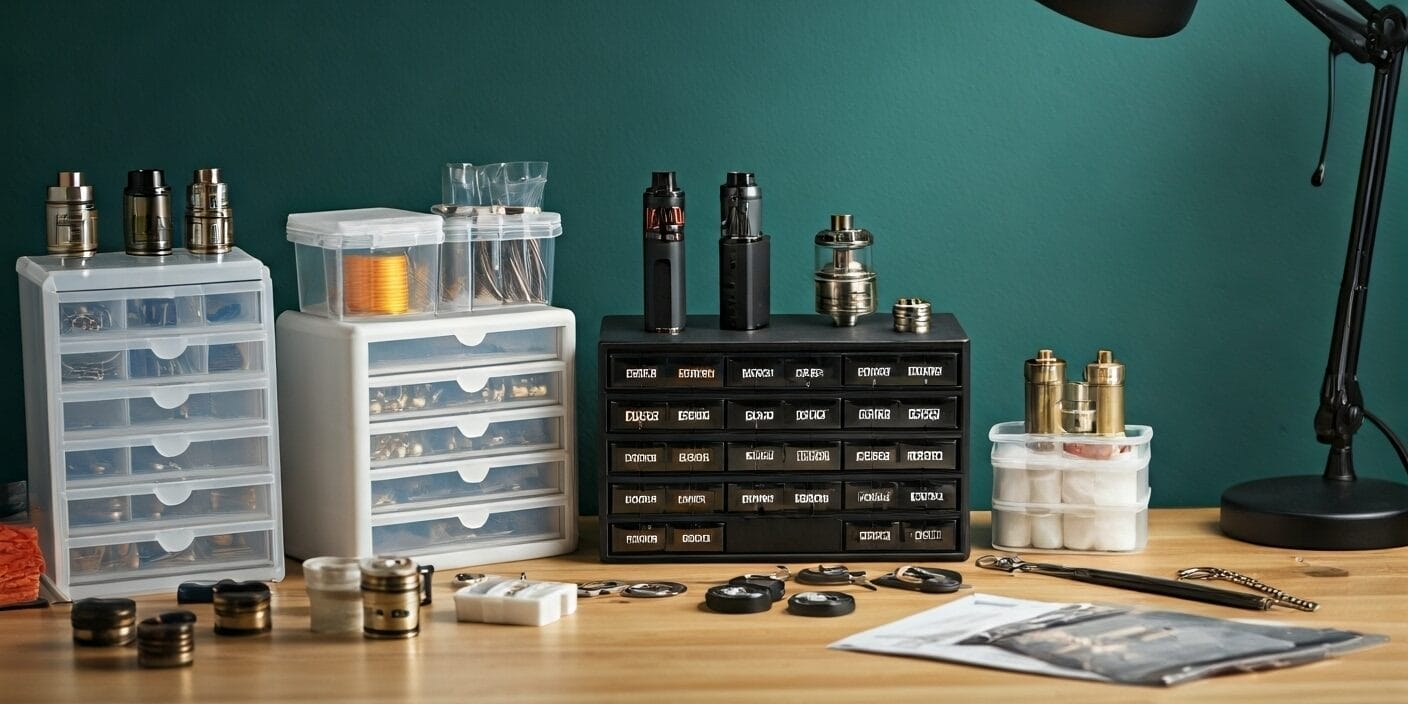 Disposable vapes stored neatly inside a dark, dry bedroom wardrobe, an ideal storage spot.