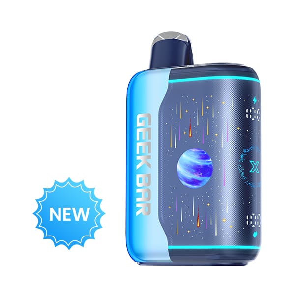 A side-by-side comparison of a modern GEEK BAR PULSE X vape with a digital screen and a simple, traditional disposable vape.