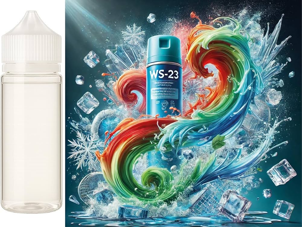 A detailed infographic or table visually comparing traditional menthol and synthetic cooling agents (WS-23) in vape liquids, highlighting their aroma, cooling sensation, throat hit, and effect on fruit flavors.