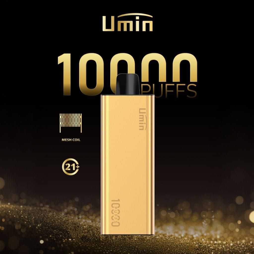 An assortment of colorful UMIN Slick Plus 10000 disposable vape devices, each representing a distinct flavor profile from the wide selection available.