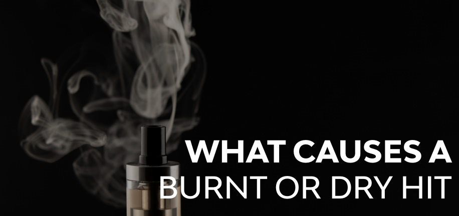 Side-by-side comparison illustrating a recoverable vape dry hit (slightly discolored wick) versus a permanently charred and unusable coil/wick.